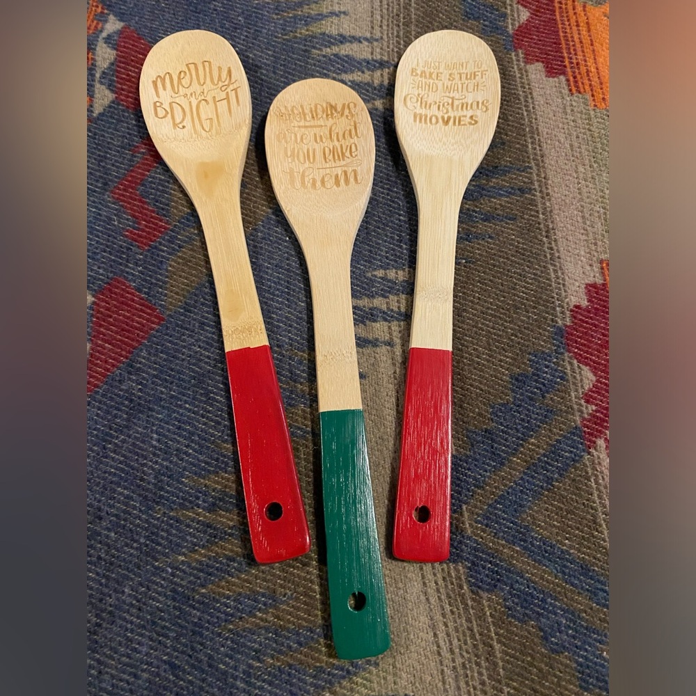 New, Christmas, Baking, Bamboo, Mixing Spoons